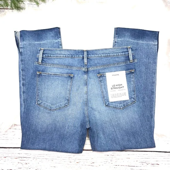 🚫SOLD! NWT🤩 |•FRAME DENIM•| Le High Straight High-Rise Raw Edge Slit Jeans - Picture 3 of 16